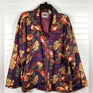 Vintage women's 1980's EVR Silk Abstract jacket clothing fruit Size XL Bomber